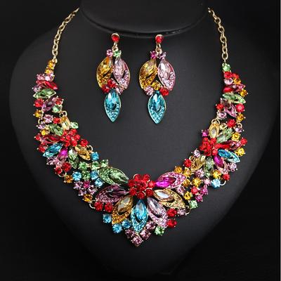 1 set Drop Earrings Bib necklace For Women's AAA Cubic Zirconia Multicolor Party Wedding Rhinestone Alloy Vintage Style Flower Rainbow dress to impress 2025