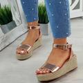Women's Sandals Wedge Sandals Espadrilles Plus Size Outdoor Club Beach Solid Color Summer Wedge Heel Open Toe Elegant Casual Minimalism Faux Leather Buckle Leopard Print Black White
