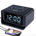 FM Radio Digital Alarm Clock FM Radio LED Display 12/24H Temperature Detect Dual Alarms 2 USB Chargers Adjustable Brightness Dimmer Outlet powered for Bedroom Kids Heavy Sleepers Adult DC Powered