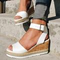 Women's Sandals Wedge Sandals Platform Sandals Corkys Sandals Daily Solid Colored Summer Platform Wedge Heel Ankle Strap Heel Peep Toe Casual Faux Leather Buckle Ankle Strap Dark Brown Black White