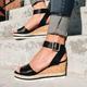 Women's Sandals Wedge Sandals Platform Sandals Corkys Sandals Daily Solid Colored Summer Platform Wedge Heel Ankle Strap Heel Peep Toe Casual Faux Leather Buckle Ankle Strap Dark Brown Black White