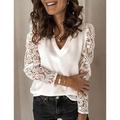 Women's Lace Shirt Shirt Blouse Eyelet top Plain Black White Lace See Through Cut Out Long Sleeve Casual Daily Vintage Basic Sexy V Neck Regular Fit Spring Fall