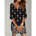 Women's Sweatshirt Dress Casual Dress Mini Dress Warm Active Outdoor Going out Weekend V Neck Print Floral Loose Fit Black Yellow Pink S M L XL XXL