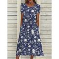 Women's Floral Dress Summer Dress Floral Ditsy Floral Ruched Pocket Crew Neck Midi Dress Fashion Streetwear Outdoor Daily Short Sleeve Loose Fit Navy Blue Royal Blue Blue Summer Spring S M L XL XXL