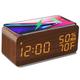 Wooden Digital Alarm Clock with Wireless Charging 3 Alarm Clock LED Displays Sound Control and Snooze for Bedroom Office