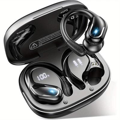 Wireless Earbuds for Running, IPX7 Waterproof Earphones with Earhooks, 60H Battery, Dual-LED Display, Pure Bass Sound Father's Day Gifts