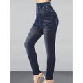 Women's Slim Leggings Cropped Pants Cotton Faux Denim Plain Pocket High Cut Ankle-Length High Elasticity High Waist Fashion Streetwear Street Causal Black Blue S M Summer Fall