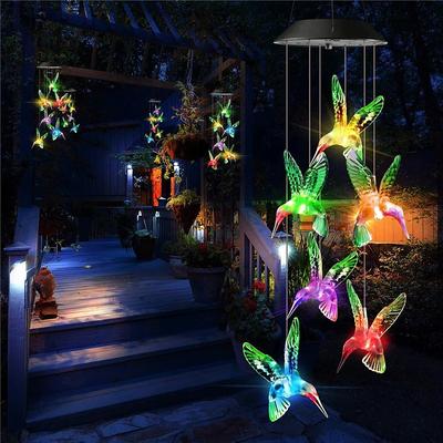 Outdoor Solar Lights Outdoor Waterproof Solar Colorful Wind Chime Lamp Hummingbird Shape Pendant LED Night Light Courtyard Garden Patio Window Decorative Colorful Lamp LED Solar Garden Light