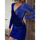 Women's Black Dress Party Dress Cocktail Dress Ruched V Neck Long Sleeve Mini Dress Birthday Vacation Black Blue Spring Winter