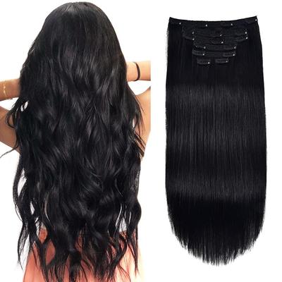 Clip In Hair Extensions Human Hair 7 Pcs Pack Silky Straight Black Hair Extensions