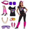 Retro Vintage Disco 1980s Outfits Accessories Off Shoulder T-Shirt I Love the 80's Women's Masquerade Party / Evening Costume