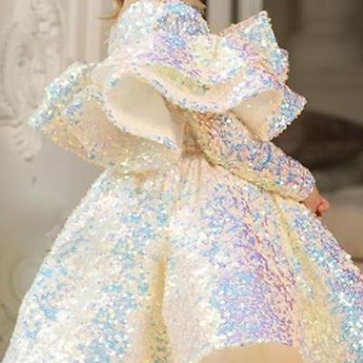 Toddler Girls' Party Dress Sequin Long Sleeve Performance Mesh Cute Princess Polyester Above Knee Sheath Dress Tulle Dress Summer Spring Fall 3-7 Years White Wine Sky Blue