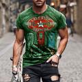 Mens Graphic Shirt Last Stop Full Service Gasoline 3D Green Summer Cotton Tee Motorcycle Crew Neck Olive Blue Brown Gray Print Street