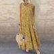 Women's Cotton Linen Dress White Dress Ditsy Floral Print Crew Neck Long Dress Maxi Dress Bohemia Tropical Holiday Vacation Sleeveless Loose Fit Light Yellow Yellow Blue Summer Spring S M L XL 2XL