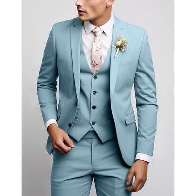 Sage Black Sky Blue Men's Prom Suits Wedding Suits Solid Colored 3 Piece Party Dress Tailored Fit Single Breasted Two-buttons