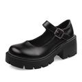 Women's Flats Dress Shoes Mary Jane Lolita Daily Solid Color Solid Colored Summer Buckle High Heel Wedge Heel Round Toe Elegant Casual Preppy Walking PU Leather Faux Leather Ankle Strap Matte Black