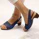 Women's Navy Blue Slingback Wedge Sandals with Open Toe and Buckle Strap - Comfortable Summer Shoes