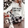 Women's Christmas Pajamas Top Letter Warm Comfort Soft Home Xmas Christmas Daily Spandex Warm Breathable Crew Neck Long Sleeve Fall Winter Black White