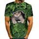 Cat In Hole Mens Graphic Shirt 3D Colorful Summer Cotton Tee Animal Prints Round Neck Green Blue Purple Yellow Orange Plus Size Casual Daily Short T-Shirt