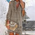 Women's Shift Dress Boho Dress Pure Color Tassel Hem Tassel Fringe V Neck Mini Dress Vacation Casual Outdoor Daily 3/4 Length Sleeve Loose Fit White Yellow Pink Summer Spring S M L XL XXL