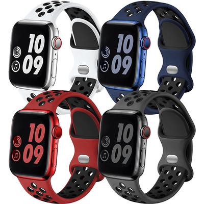 4 Pack Sport Band Compatible with Apple Watch band 38mm 40mm 41mm 42mm 44mm 45mm 49mm Waterproof Adjustable Soft Silicone Strap Replacement Wristband for iwatch Series Ultra 8 7 SE 6 5 4 3 2 1