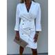 Women's Work Dress Blazer Dress Sheath Dress Fashion Office Daily Mini Dress Double Breasted Shirt Collar Long Sleeve Plain Loose Fit Black White Green Fall Winter S M L XL