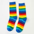 Socks Unisex 100% Cotton Rainbow Striped Socks, Comfy Breathable Mid Tube Socks, Women's Stockings Hosiery