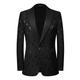 Men's Wedding Party Rose Floral Jacquard Blazer Jacket Tailored Fit Regular Fit Plants Printing Black White Red Dark Navy 2024