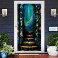 Magic Forest Door Covers Mural Decor Door Tapestry Door Curtain Decoration Backdrop Door Banner Removable for Front Door Indoor Outdoor Home Room Decoration Farmhouse Decor Supplies