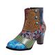 Women's Boots Print Shoes Combat Boots Plus Size Outdoor Daily Floral Color Block Booties Ankle Boots Cone Heel Round Toe Elegant Bohemia Vacation PU Zipper Dark Brown Colorful Navy Blue