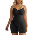 Women's Plus Size Bodysuits Body Shaper Pure Color Fashion Hot Vacation Gyms Nylon Breathable Straps Sleeveless Backless Summer Spring Black long Black briefs