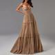 A-Line Evening Gown Glittering Dress Formal Wedding Guest Floor Length Sleeveless Strapless Tulle with Pleats 2024