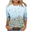 Women's T shirt Tee White Red Purple Floral Butterfly Print Long Sleeve Casual Daily Basic Vintage Round Neck Regular Floral Abstract Painting S