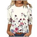 Women's T shirt Tee White Red Purple Floral Butterfly Print Long Sleeve Casual Daily Basic Vintage Round Neck Regular Floral Abstract Painting S
