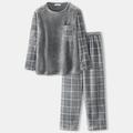 Men's Loungewear Sleepwear Pajama Set Pajama Top and Pant 2 Pieces Plaid Stylish Casual Comfort Home Daily Flannel Comfort Crew Neck Long Sleeve Pullover Pant Elastic Waist Summer Spring Blue Gray