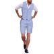 Sky Blue Men's Wedding Linen Suits Summer Beach Vest Shorts Sets Casual Sleeveless Waistcoat 2 Piece Solid Colored Tailored Fit 2024