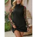 Women's Black Dress Party Dress Cocktail Dress Mini Dress Black Long Sleeve Floral Mesh Spring Fall Winter Stand Collar Elegant Winter Dress Wedding Guest S M L XL XXL