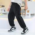 Boys Linen Pants Kids Boys Pants Trousers Pocket Stripe Breathable Comfort Pants Outdoor Fashion Daily Basic Black White Dark Green Mid Waist