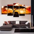 5 Panels Wall Art Canvas Prints Posters Painting Artwork Picture Elephant Animal Tree Sunset Home Decoration Décor Rolled Canvas With Stretched Frame