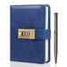 WEMATE Journal with Lock A6 PU Leather Diary Book Password Notebook with Pen & Gift Box Lock Diary Planner Organizer 4.3X 6.3inCH Blue