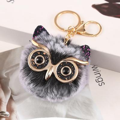 Lovel Owl Pendant Keychains for Girls Boy Fluffy Fur Ball Pompon Key Chain Charm Women Bag Key Ring Women Gift