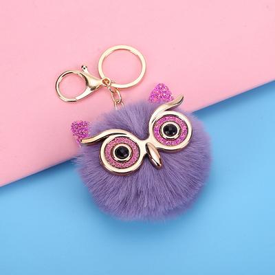 Lovel Owl Pendant Keychains for Girls Boy Fluffy Fur Ball Pompon Key Chain Charm Women Bag Key Ring Women Gift