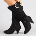 Women's Boots Ladies Shoes Valentines Gifts Slouchy Boots Heel Boots Party Valentine's Day Work Mid Calf Boots Buckle Kitten Heel Round Toe Elegant Vintage Casual Walking Faux Suede PU Zipper Black