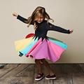 Kids Girls' Dress Color Block Rainbow Long Sleeve Casual Cute Cotton Knee-length Summer 3-6 Y Gray