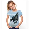 Kids Girls' T shirt girls western tee Short Sleeve Rainbow 3D Print Horse School Daily Outdoor Active Basic 3-12 Years / Summer