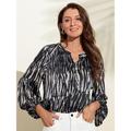 Women's Spotted Print Chiffon Shirt Lantern Sleeve Notched Collar Buttoned Blouse
