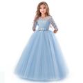 Kids Little Girls' Dress Floral Lace Solid Color Party Wedding Evening Hollow Out Princess White Blue Purple Lace Tulle Maxi Swing Mesh Dress Short Elbow Sleeve Flower Vintage Gowns Dresses 3-14 Years