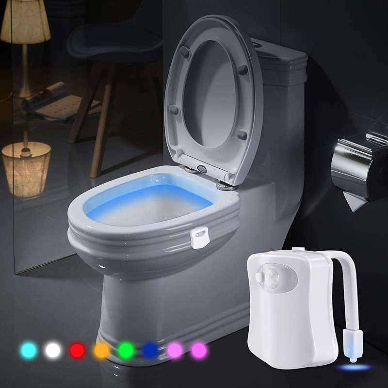 Toilet Night Light Bathroom LED Toilet Seat Bowl Motion Activated Detection Sensor 8-Color Changing Waterproof Washroom for Adult Kid