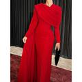 Sheath Red Black Red Green Dress Evening Gown Elegant Cape Dress Formal Fall Sweep / Brush Train Long Sleeve Cowl Neck Stretch Fabric with Buttons Slit 2024