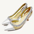 Women's Heels Wedding Shoes Dress Shoes Wedding Party Bridal Shoes Bridesmaid Shoes Crystal Kitten Heel Pointed Toe Elegant Satin Loafer Black White Champagne